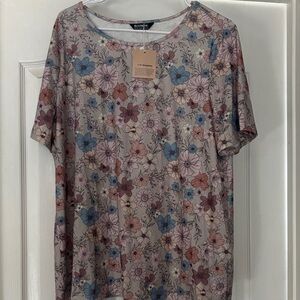 BloomChic Floral Short Sleeve Top - Blue, Pink, Brown